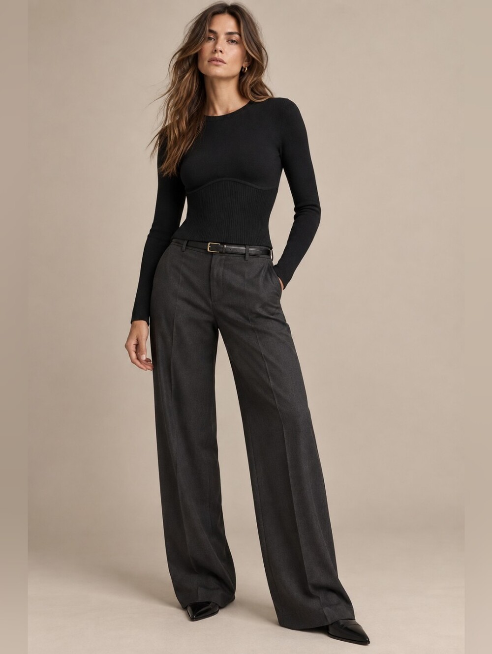 ARITZIA BABATON Long Sleeve Sculpt Knit Empire Corset Top Black Medium
